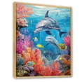 thumbnail image 2 of Designart "Oceanic Ballet Of The Dolphin Family" Coastal Coral Under Water Floater Framed Wall Decor, 2 of 5