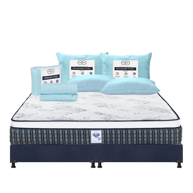 Colchón King Size Cardona Spring Air + Box + Juego de Sabanas + Almohada Trinity 2