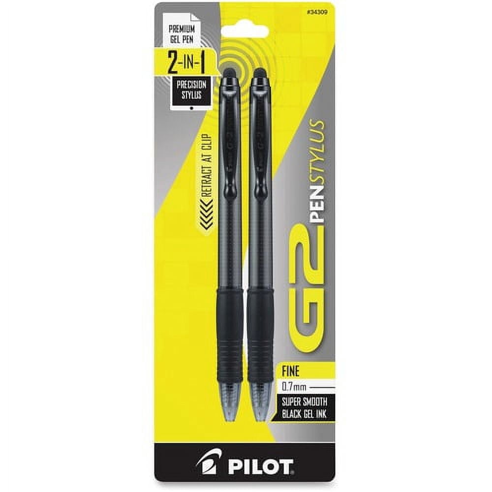 Pilot, G2 Pen Stylus, Fine Point 0.7 mm, Pack of 2, Black Ink, Gray Barrel | Bundle of 5 Packs
