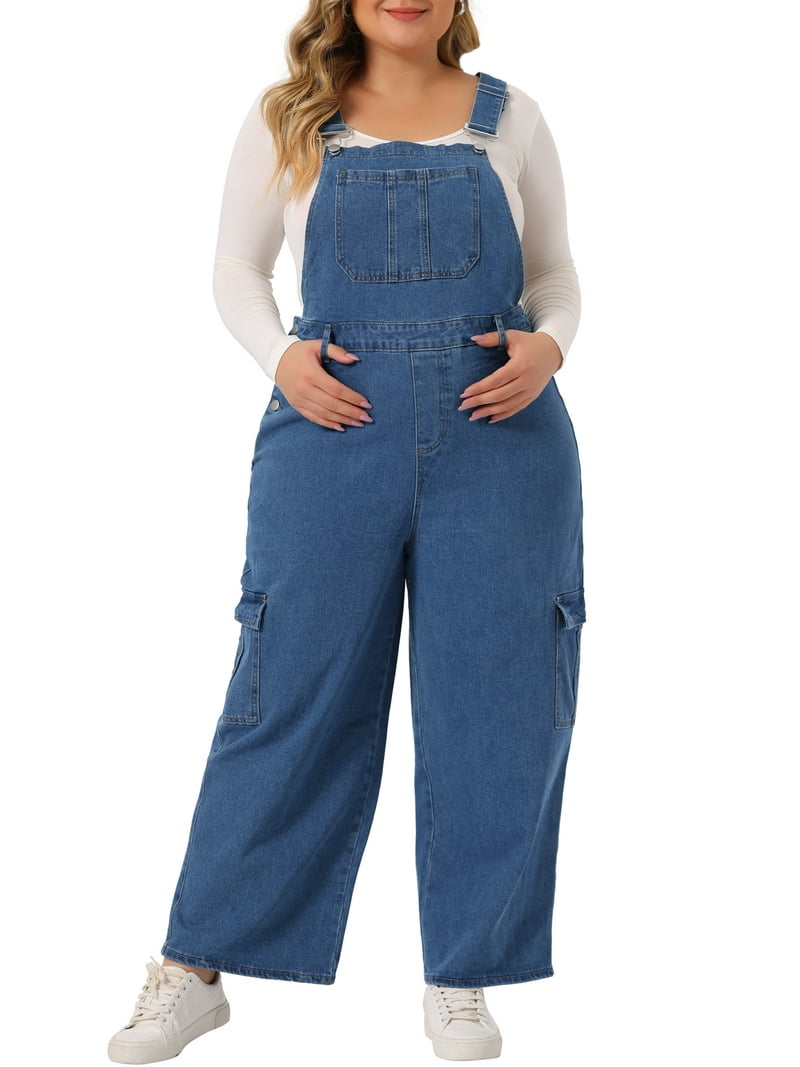 Free Shipping! Unique Bargains Women's Plus Size Denim Overalls 2X