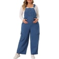 thumbnail image 2 of Unique Bargains Women's Plus Size Denim Overalls Bib Jeans Suspenders Jumpsuit 1X Mid Blue, 2 of 6