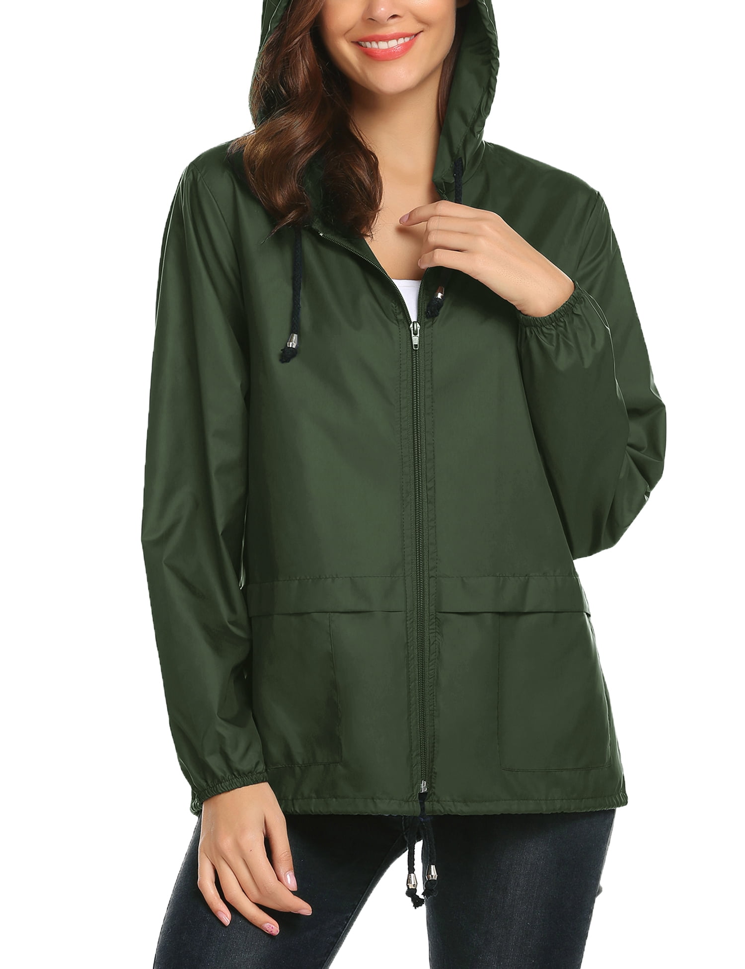 Avoogue Rain Jackets Women Waterproof Raincoat Packable Lightweight Hooded Rain Coats Outdoor Travel Windbreaker 
