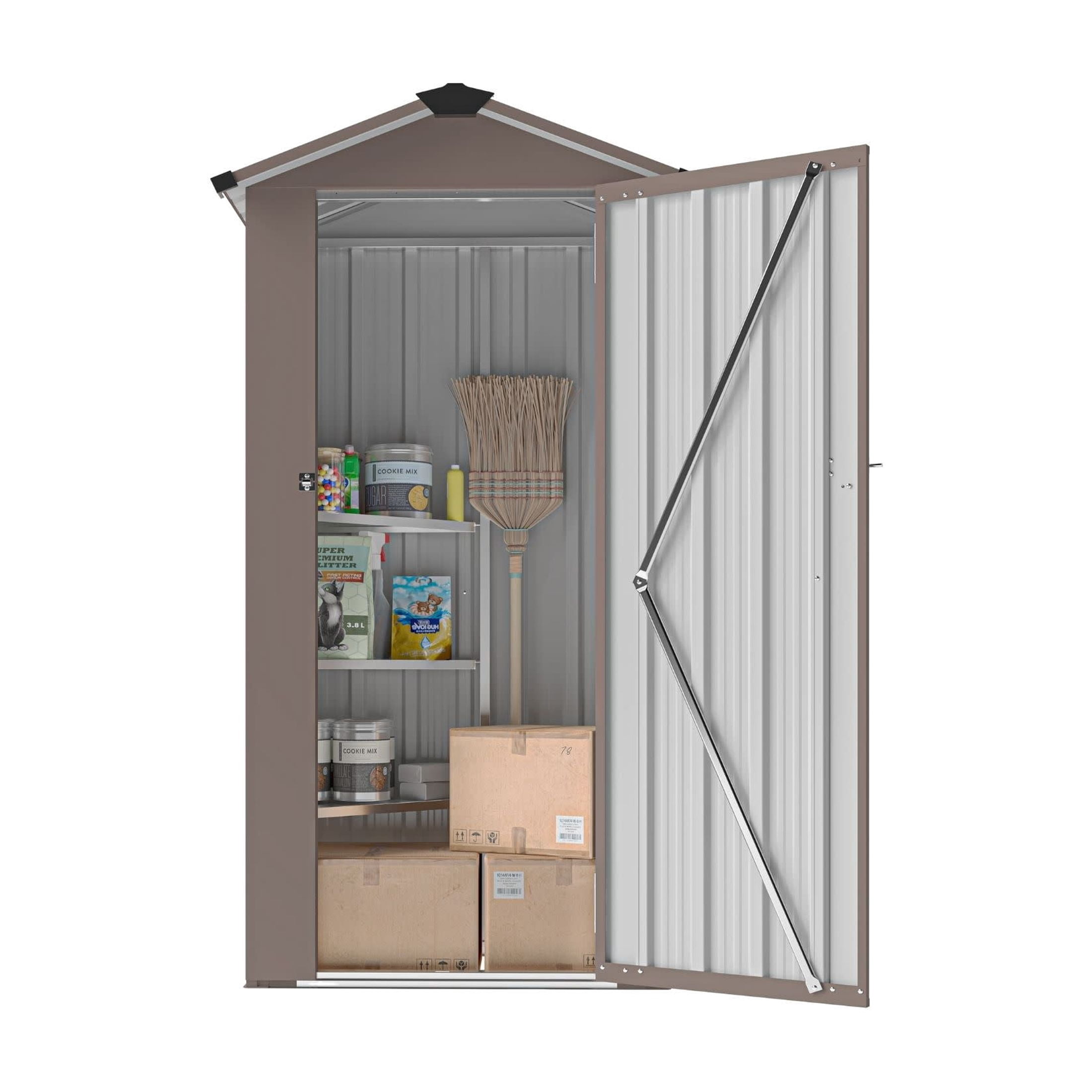 Noble House Outdoor Metal Garden Shed, Waterproof Storage Cabinet with Lock System, Compact Utility Shed, Brown