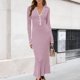 thumbnail image 1 of Vestido de otoño con cuello en V Vestido ajustado de punto acanalado para mujer Traje diario con cuello vuelto, 1 of 6