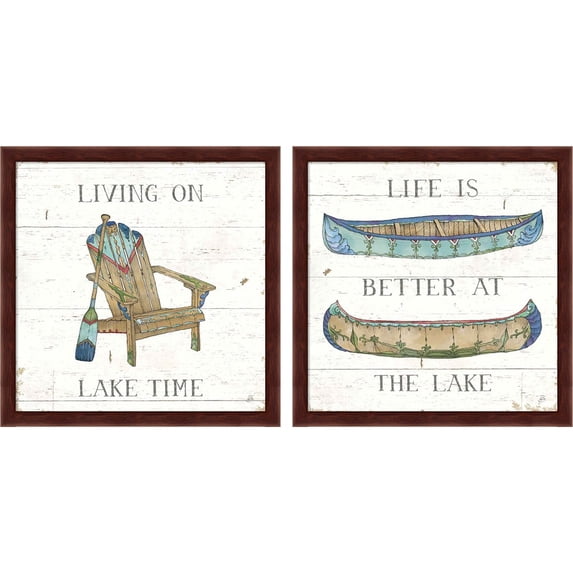 Great Art Now Lake Sketches Color by Daphne Brissonnet, 2 Piece Framed Art Set Each 13"W x 13"H