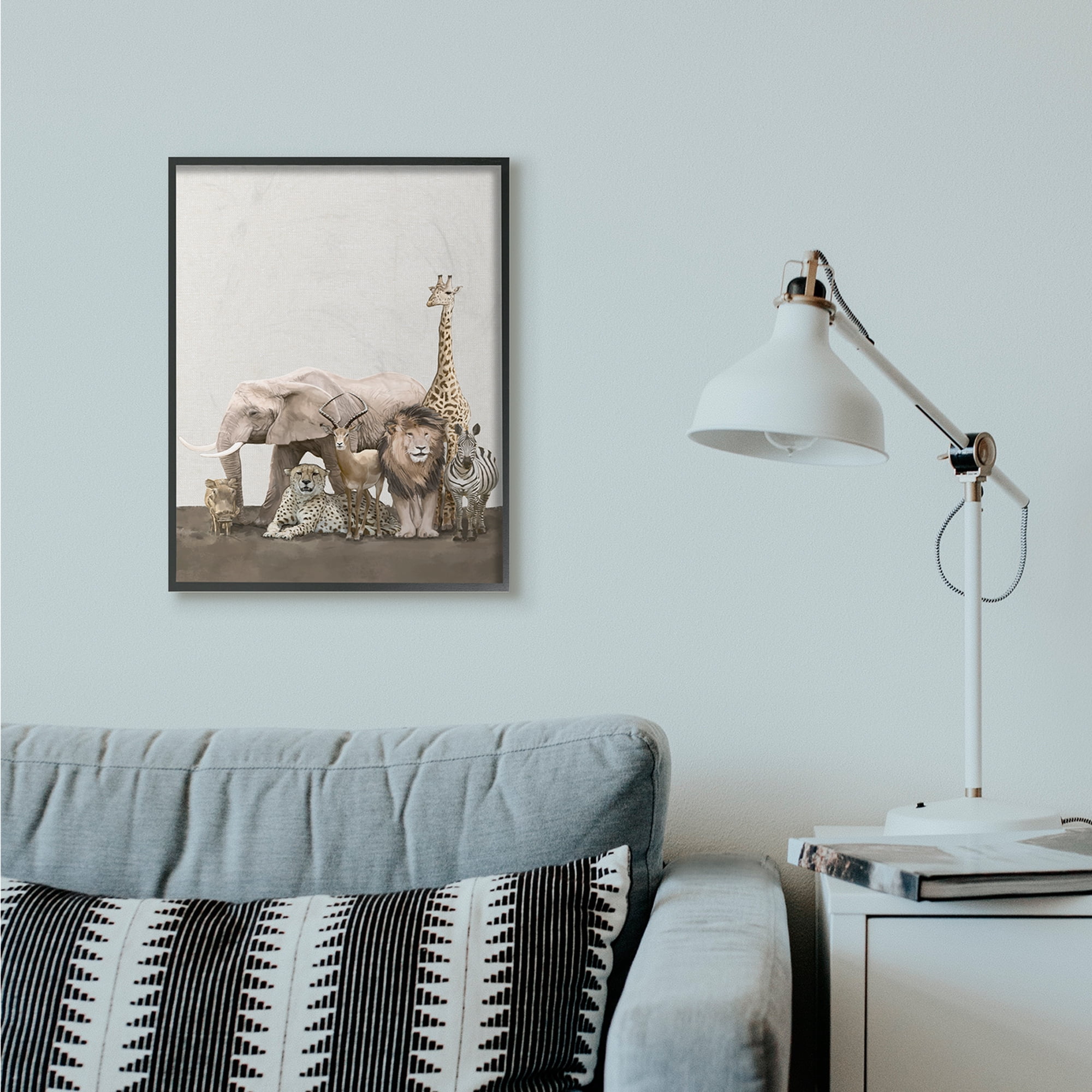 Stupell Industries Wild Zoo Animals Elephant Lion Giraffe Zebra Design Framed Wall Art by Ziwei Li