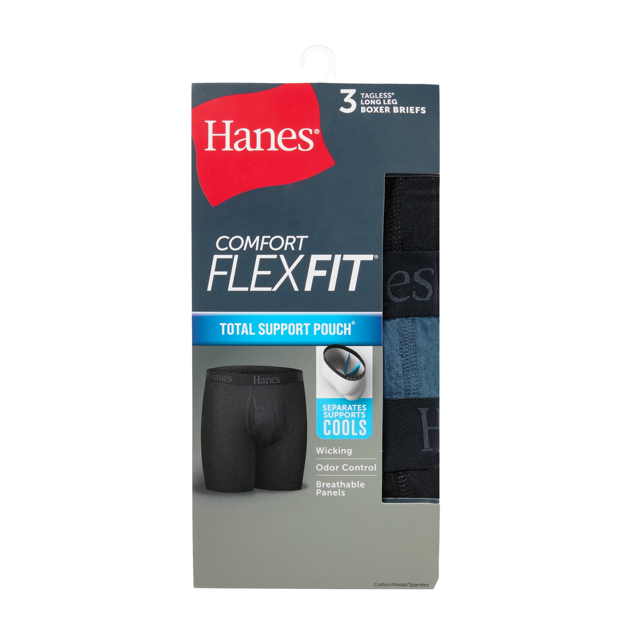 Hanes Mens Underwear Long Leg Boxer Briefs, 3-Pack, Total Support Pouch, Wicking