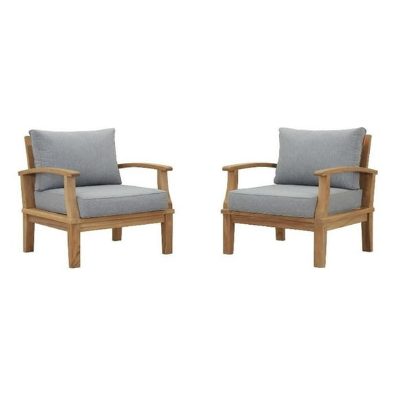 Afuera Living 2-Piece Solid Teak Wood Patio Sofa Sectional Set - Natural / Gray