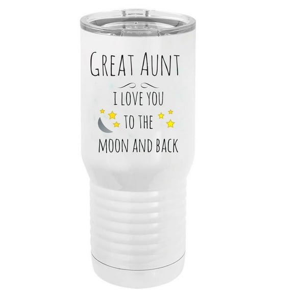 Great Aunt - I Love You to the Moon and Back Stainless Steel Vacuum Double-Walled Insulated 20 Oz Tumbler Travel Coffee Mug with Clear Lid, White