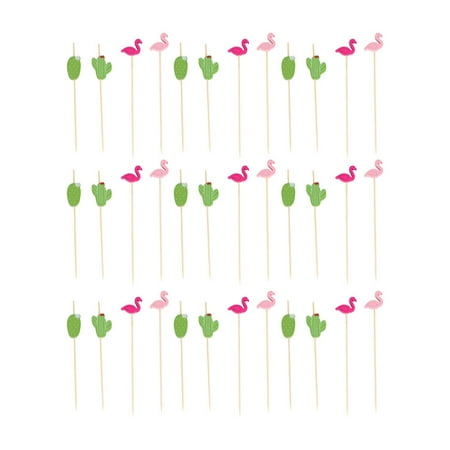 

BESTONZON 200pcs Flamingo Food Picks Cocktail Fruit Appetizer Drink Sticks Disposable Bamboo Toothpicks (100pcs Flamingo Picks+100pcs Cactus Picks Random Style)