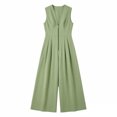 thumbnail image 4 of IUYRTFE Women Sleeveless Solid Color Jumpsuit Button Front Wide Leg Romper for Summer Vacation Daily Wear, 4 of 5