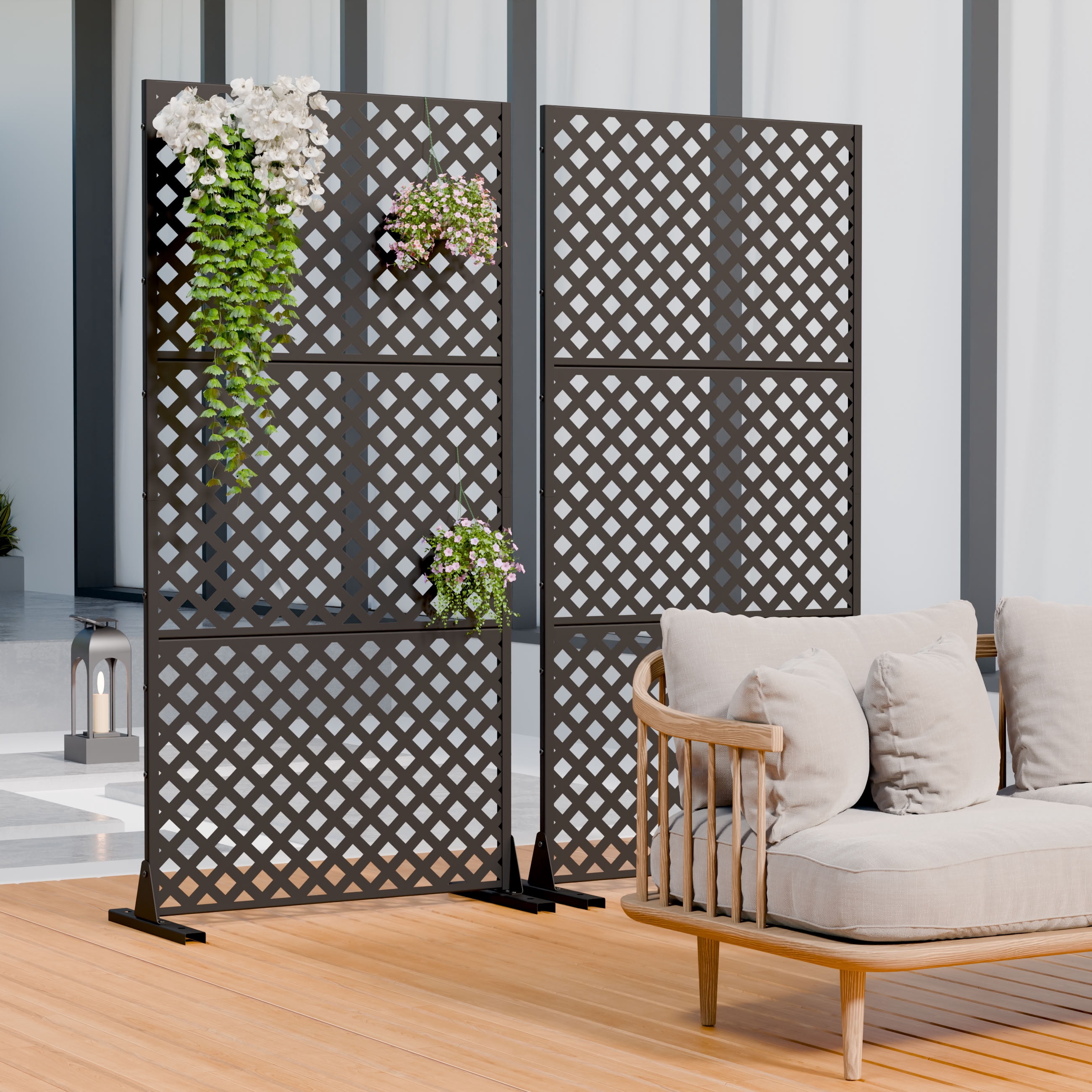 MAYEERTY 5 Panels Outdoor Privacy Screen, Metal Decorative Privacy Fence, 2 pcs Privacy Panel for Patio, Balcony, Backyard, Garden