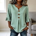 thumbnail image 6 of TGSLY Striped Tops for Women Trendy Casual Notched V Neck 3/4 Ruffle Sleeve Blouses Relaxed Fit Dressy Decorative Buttons Shirts XL, 6 of 6