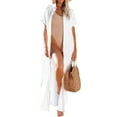 thumbnail image 5 of Sedceaty Women Casual Beachwear Dress, Solid Color Short Sleeve Button-Down Lapel Loose Cover-Up, 5 of 8
