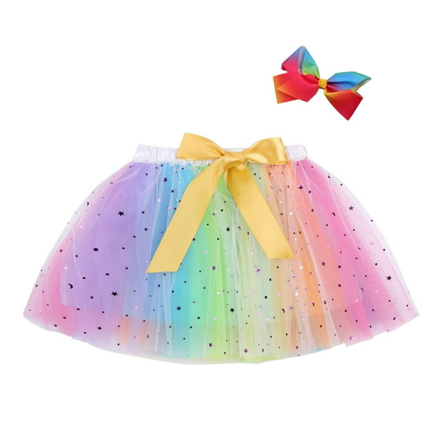 ITFABS Jupe Bulle Taille Haute Colorée Décontractée pour Enfants avec Nœud et Pince à Cheveux