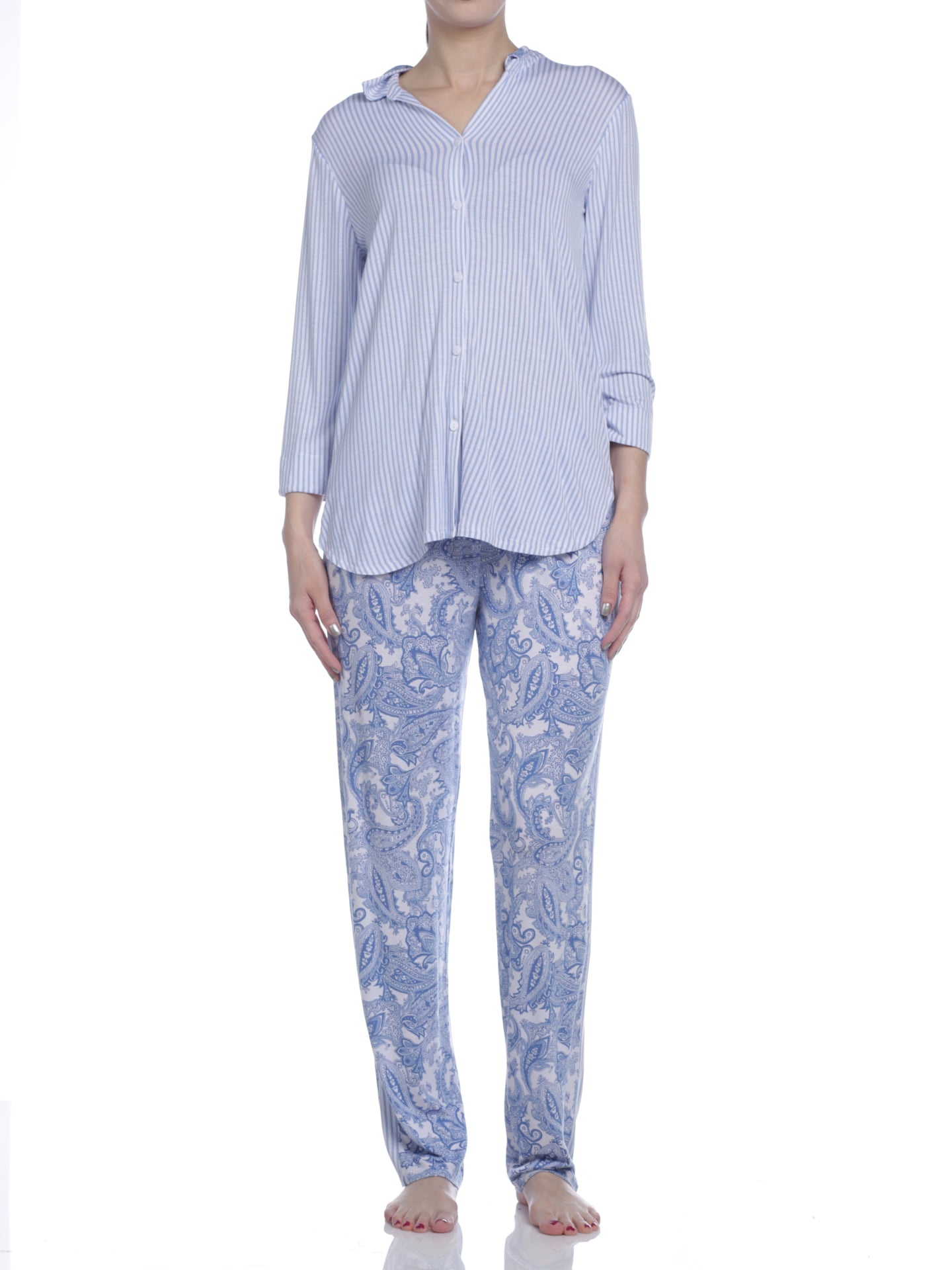 Ellen Tracy - Ellen Tracy Women's Long Sleeve Paisley Pajama Set, White ...
