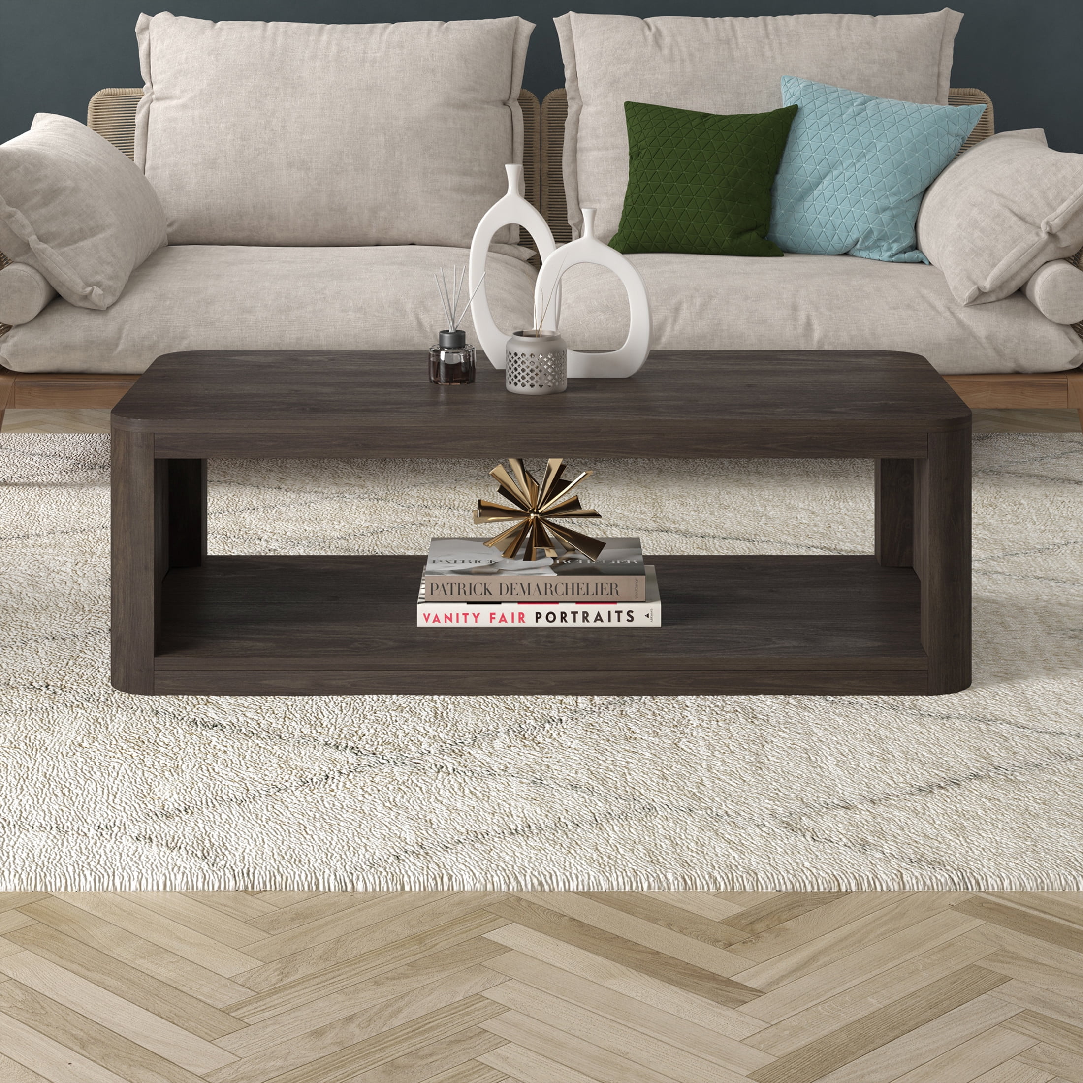 Evelyn&Zoe Modern/Contemporary 47" Wide Alder Brown Coffee Table