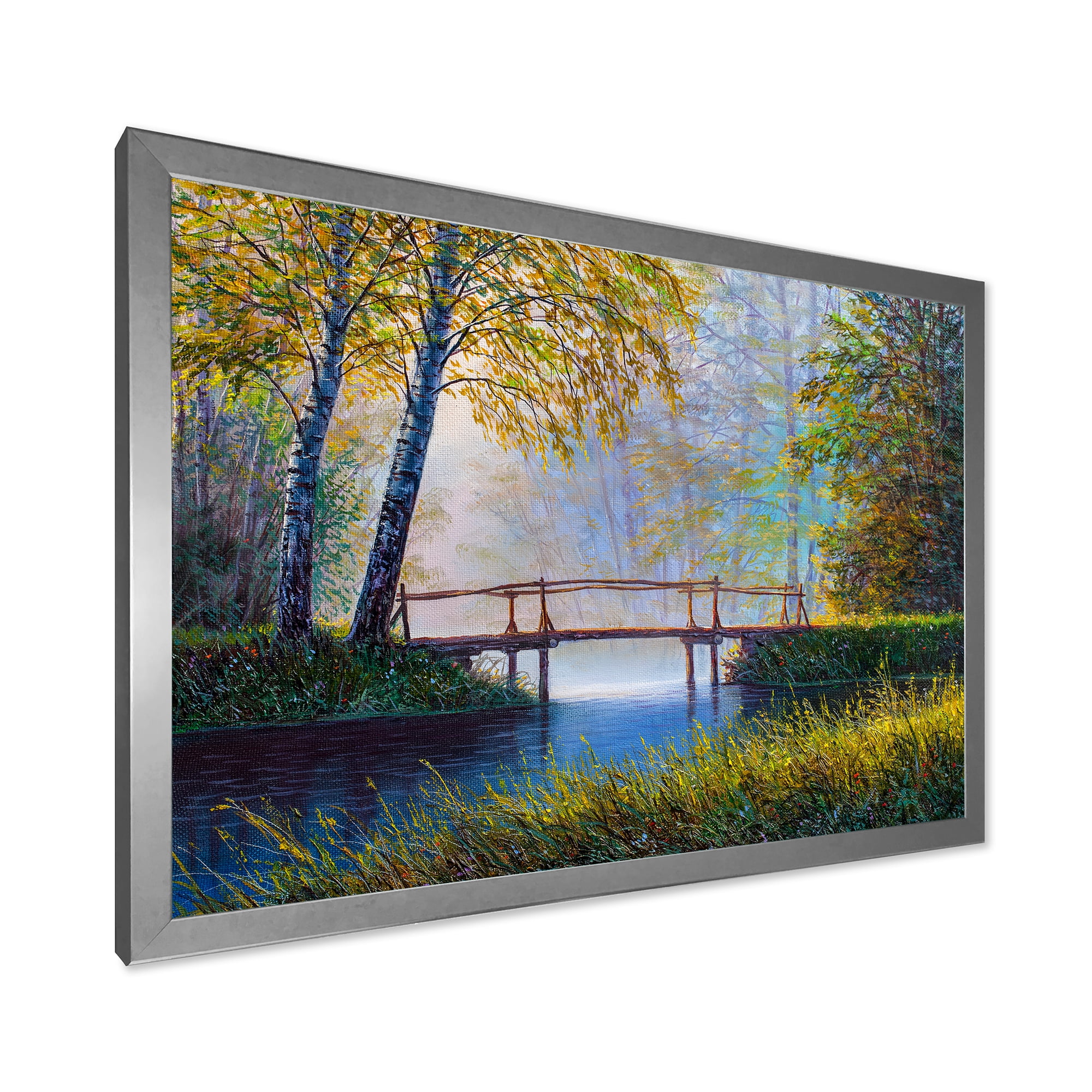 Designart 'Sunrise Glow and The Awakening Spring Forest' Lake House Framed Art Print