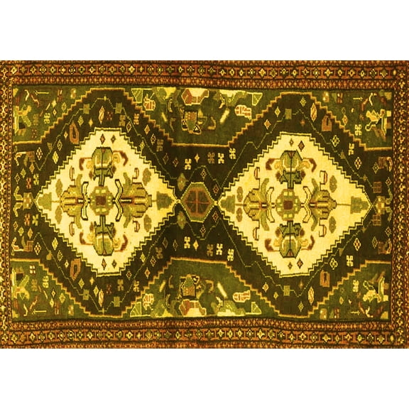 Ahgly Company Machine Washable Indoor Rectangle Persian Yellow Traditional Area Rugs, 5' x 7'