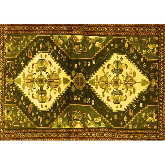 Ahgly Company Machine Washable Indoor Rectangle Persian Yellow Traditional Area Rugs, 8' x 10'