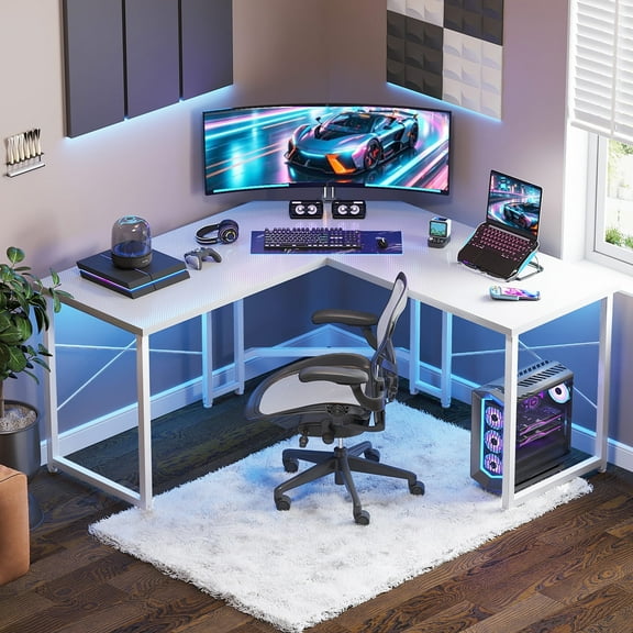 Casacomoda Computer Desk L Shaped, 51 Inch Reversible L Shaped Desk, Gaming Desk, Home Office Desk, Carbon Fiber White