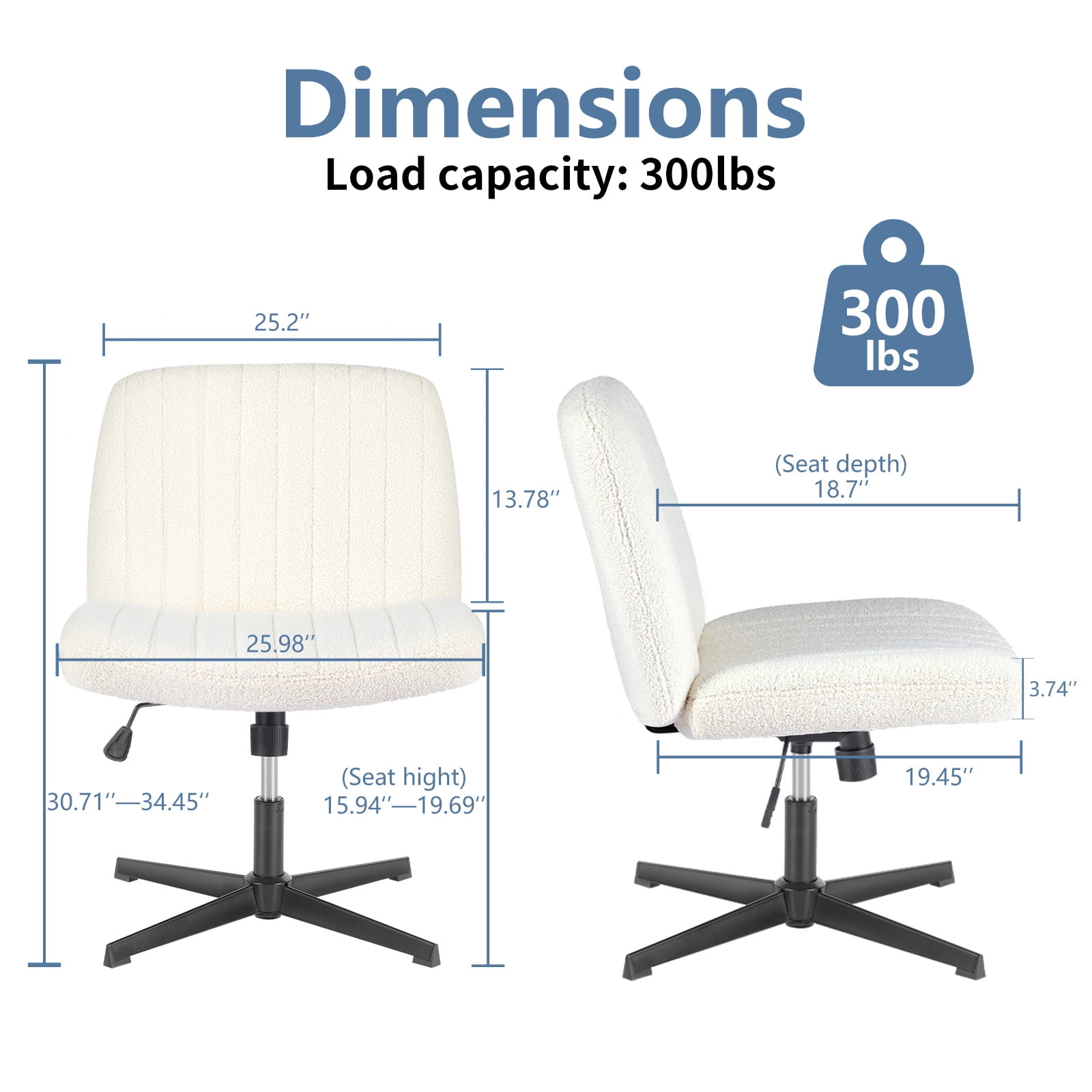 Cross-Legged Armless Swivel Chair without Wheels for Home Office