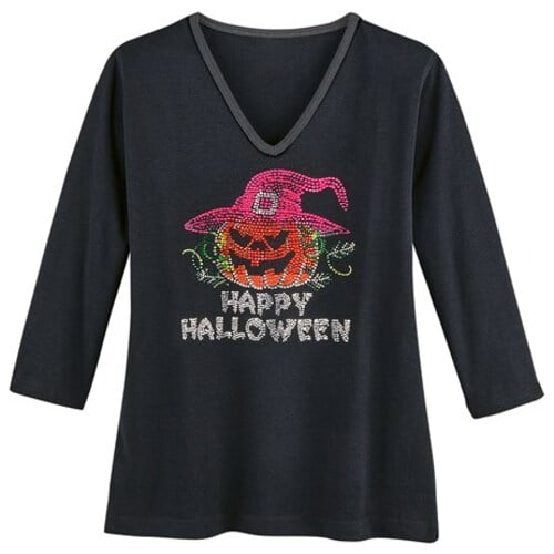 Girls Rhinestone T-Shirt NEW " Happy Halloween " Size 3 to 14 Available Pumpkin 
