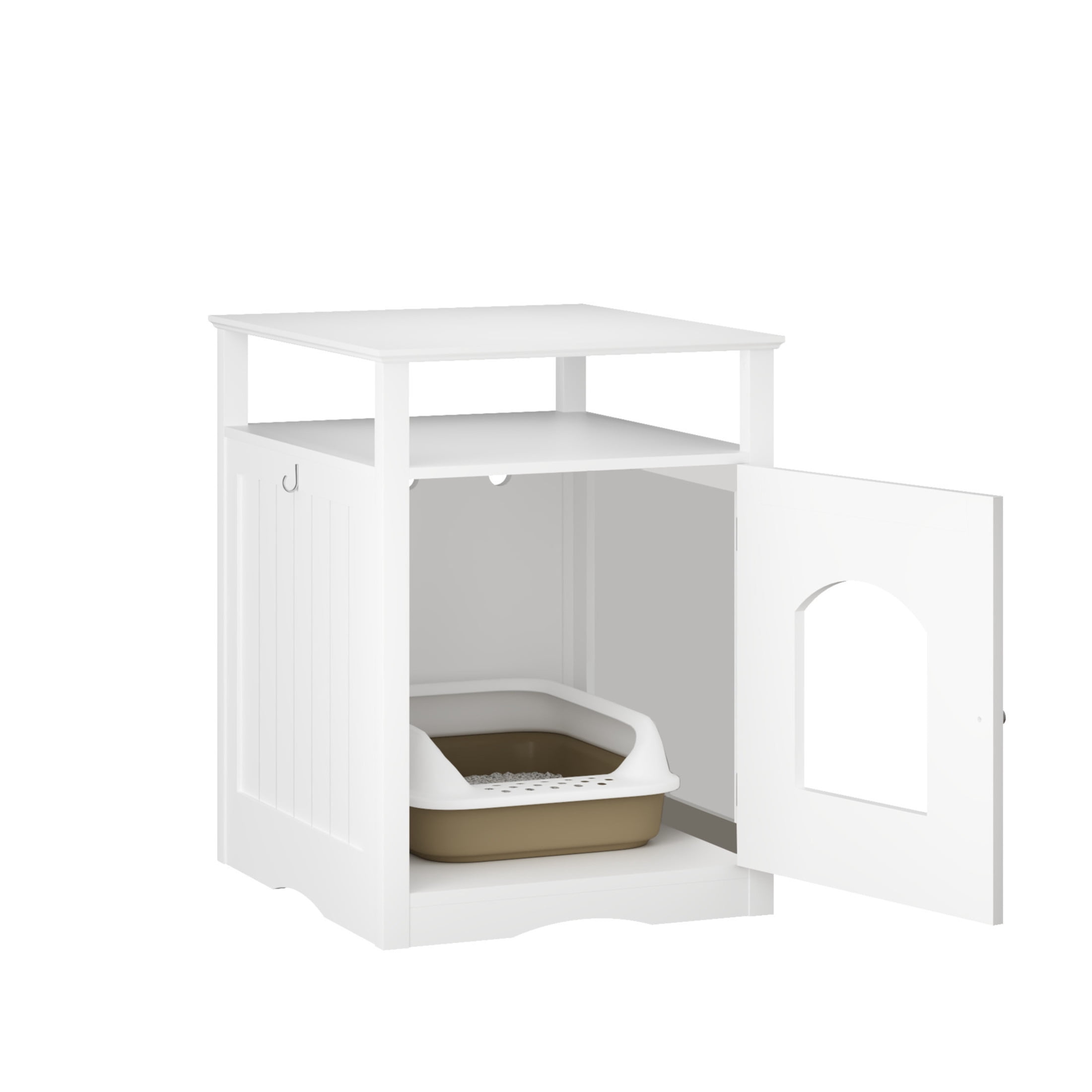 Noble House Cat Litter Box Enclosure Furniture, Wooden Hidden Cat House Cabinet with Storage Shelf, White