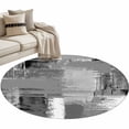thumbnail image 2 of Abstract Art Round Living Room Rugs 4 ft, Gray White Mottled Color Block Oil Painting Washable Area Rug with Non-Slip Sturdy Edge Binding Round Carpet for Entryway Kitchen Bedroom Bathroom, 2 of 9