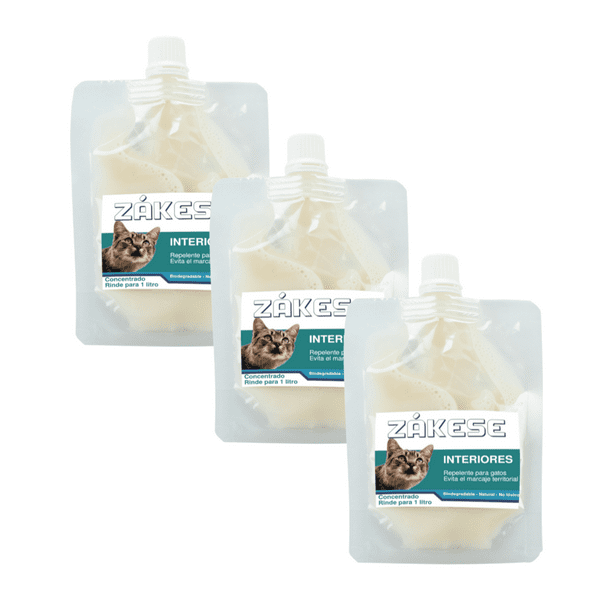 Zákese - Repelente para gatos - 3 sobres x 100 ml concentrado - Disuasivo olfativo natural - Rinde 3 L