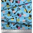 thumbnail image 3 of Soimoi Blue Cotton Voile Fabric Circle & Keys Victorian Style Print Fabric by the Yard 56 Inch Wide, 3 of 3