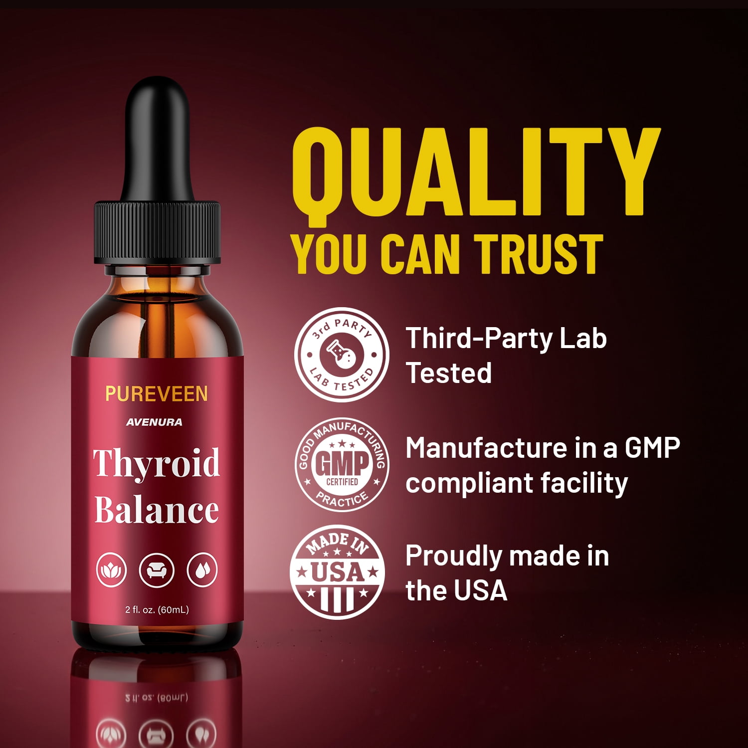 Pureveen Liquid Drops – Pure Veen Drops Extra Strength Natural Blend Thyroid Balance Advanced Formula, 2 Pack, 2 Month Supply