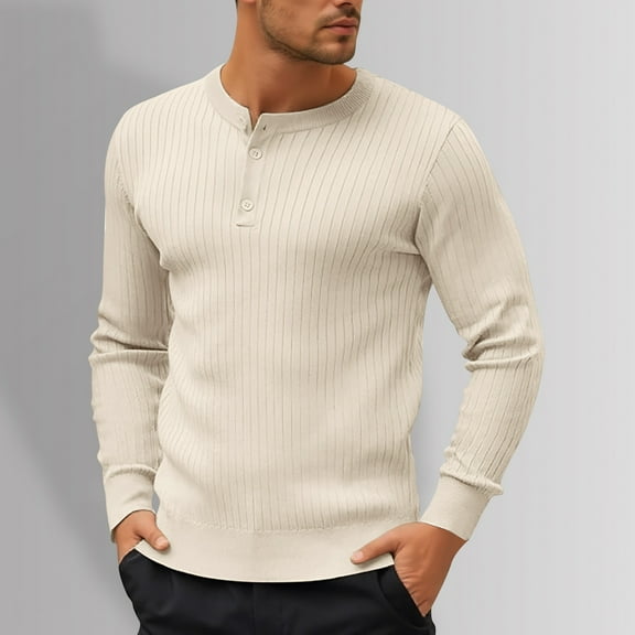 GBSYEWXS Tee For Men Crew Neck Comfortable Solid Color Henley Shirt Outdoor Beige Tops