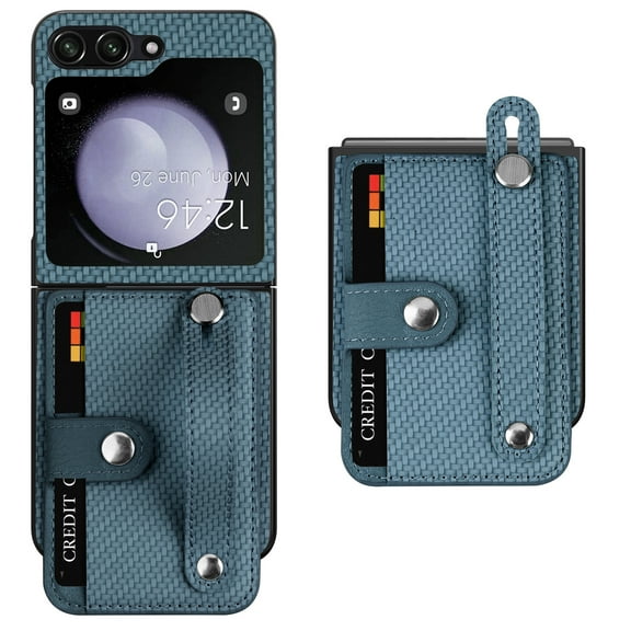 Innens Case with Credit Card Holder for Samsung Galaxy Z Flip 5 5G Wristband Stand Leather Phone Cover, Blue