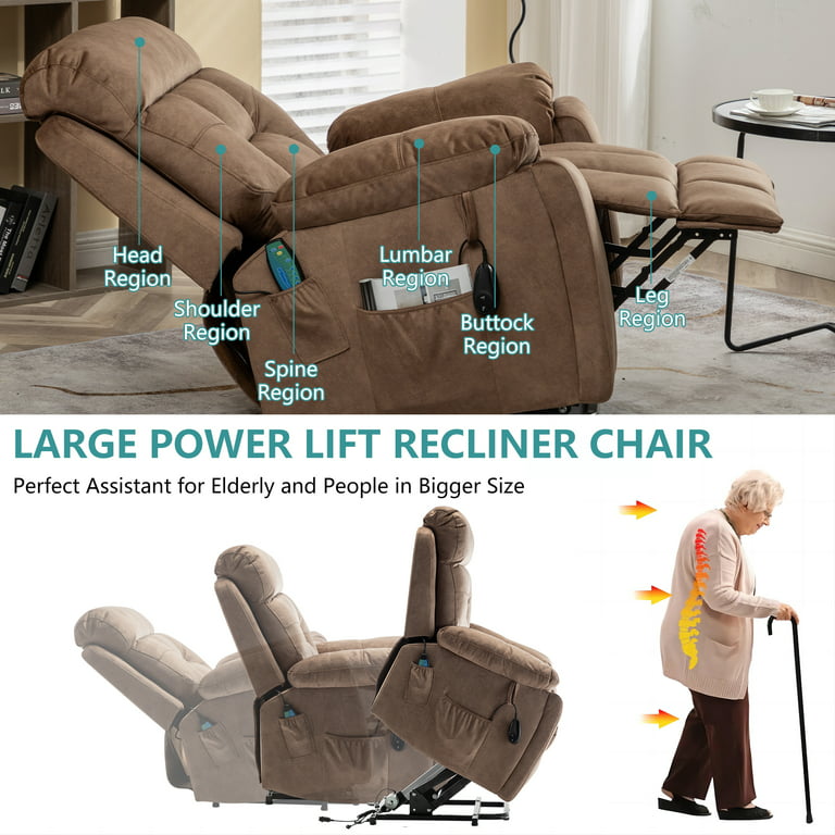 Uhomepro Large Electric Massage Recliner with Heat for Big and Tall, Fabric Lift Recliner Chair for Elderly Oversize with Hidden Cup Holder, 5