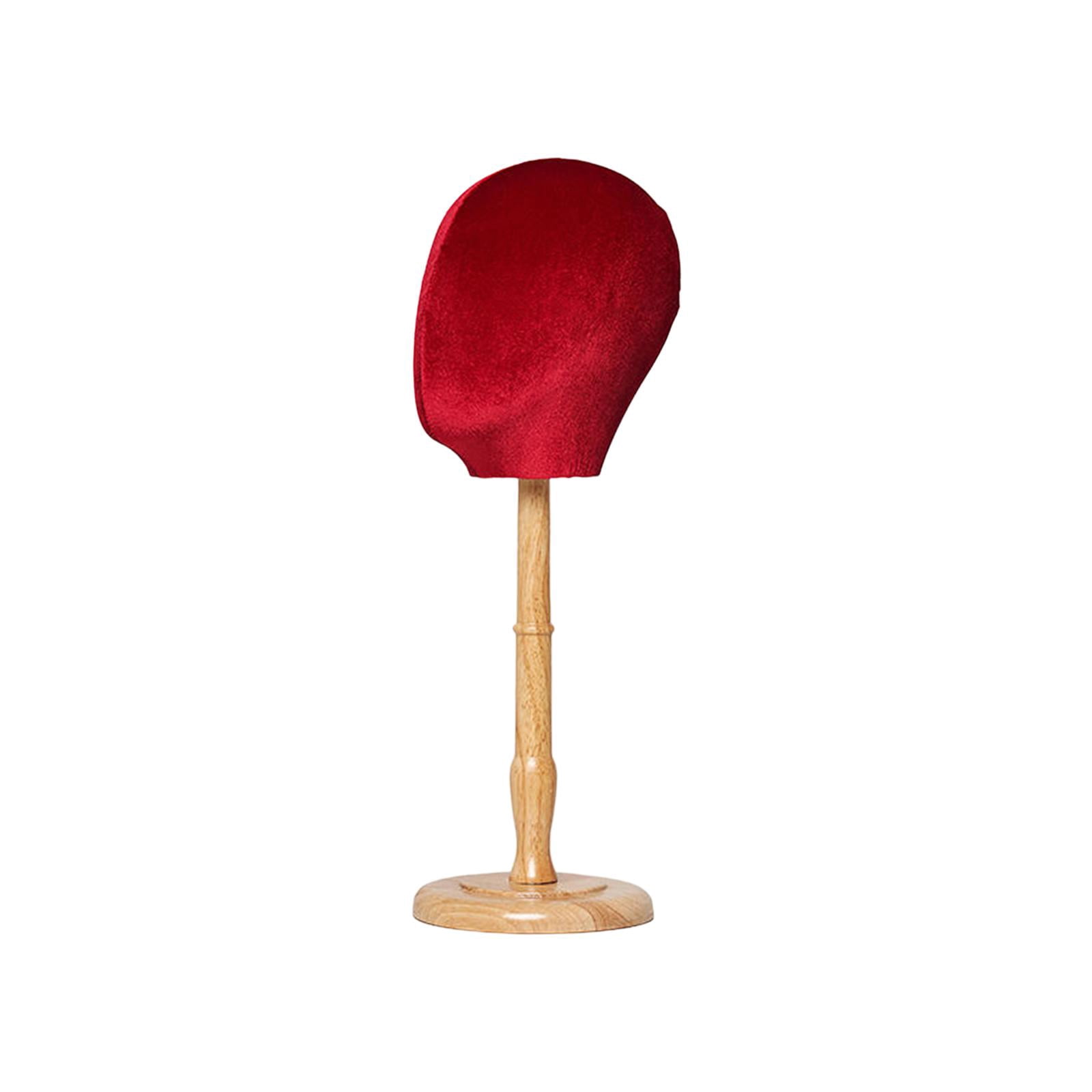 Hat Display Mannequin Head, Manikin Head ,Tabletop Caps Storage Rack, with Wood Base for Shopping Mall Beginner Stylist Hairdresser Training Red Tall Base