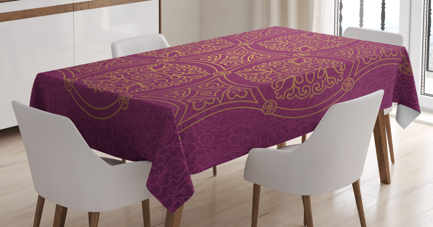 Rectangular Table Cover for Dining Room Kitchen Decor Ambesonne Purple Mandala Tablecloth 60 X 84 Purple Yellow Persian Ornamental Pattern Traditonal Folk Boho Design