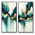 thumbnail image 2 of Designart "Teal and Gold Abstract Expressionism I" Abstract Liquid Ink Framed Wall Art Set Of 2 - Turquoise Abstract Gallery Wall Frame Set For Home Decor, 2 of 7