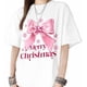 thumbnail image 1 of T Shirts for Womens Pink Bowknot Snowflakes Short Sleeve Graphic Tees Loose Fit T-Shirt Cotton Casual Tops, 1 of 8