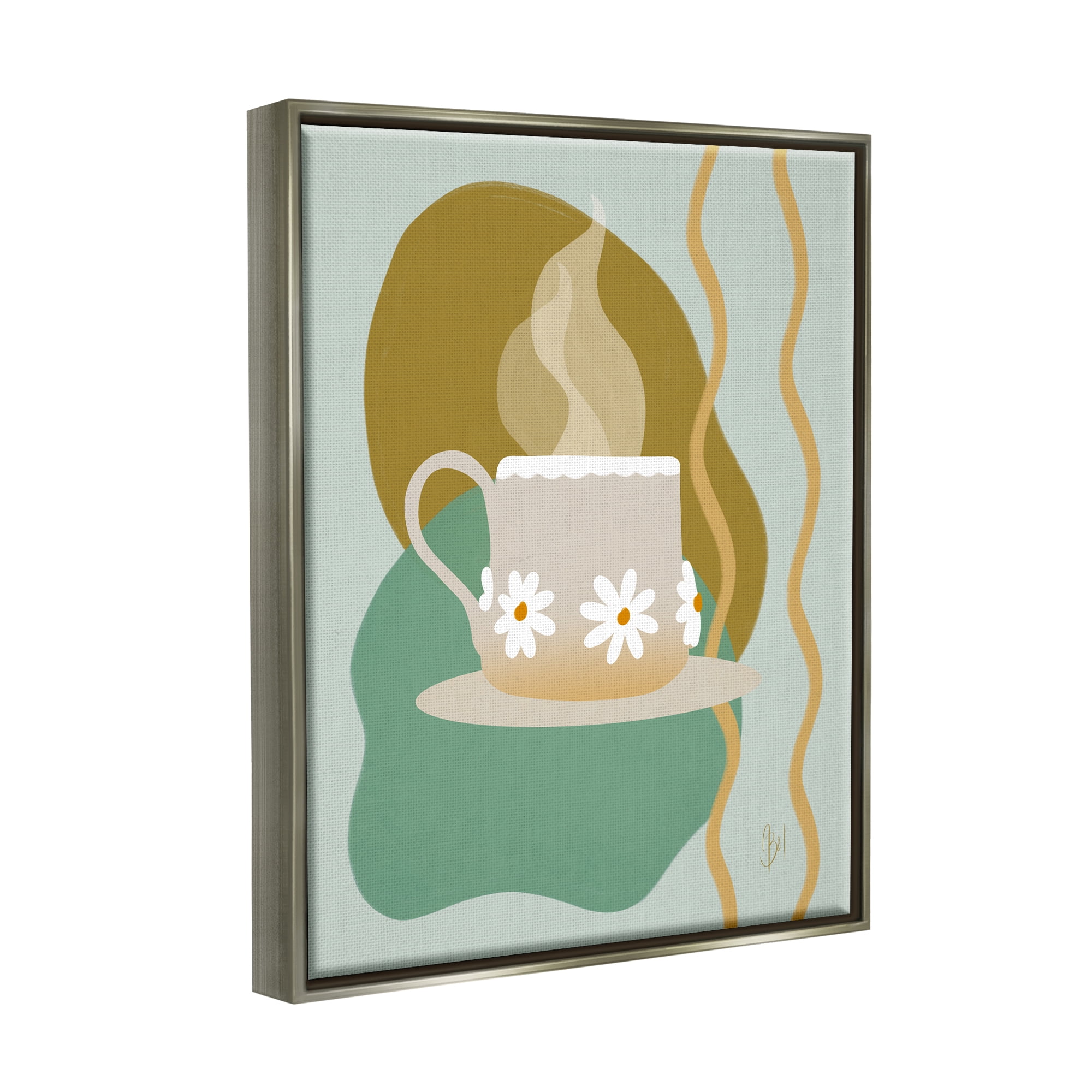 Stupell Industries Contemporary Coffee Cup Shapes Food & Beverage Painting Gray Floater Framed Art Print Wall Art