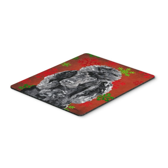 "Black Standard Poodle Red Snowflakes Holiday Mouse Pad Hot Pad or Trivet"