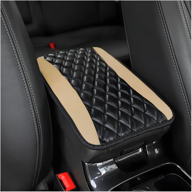 HUGFEGWE Car Center Console Cushion Pad, Universal Leather Waterproof Armrest Seat Box Cover Protector,Comfortable Car Decor Accessories Fit for Most Cars, Vehicles, SUVs (Beige) AZ824-16150