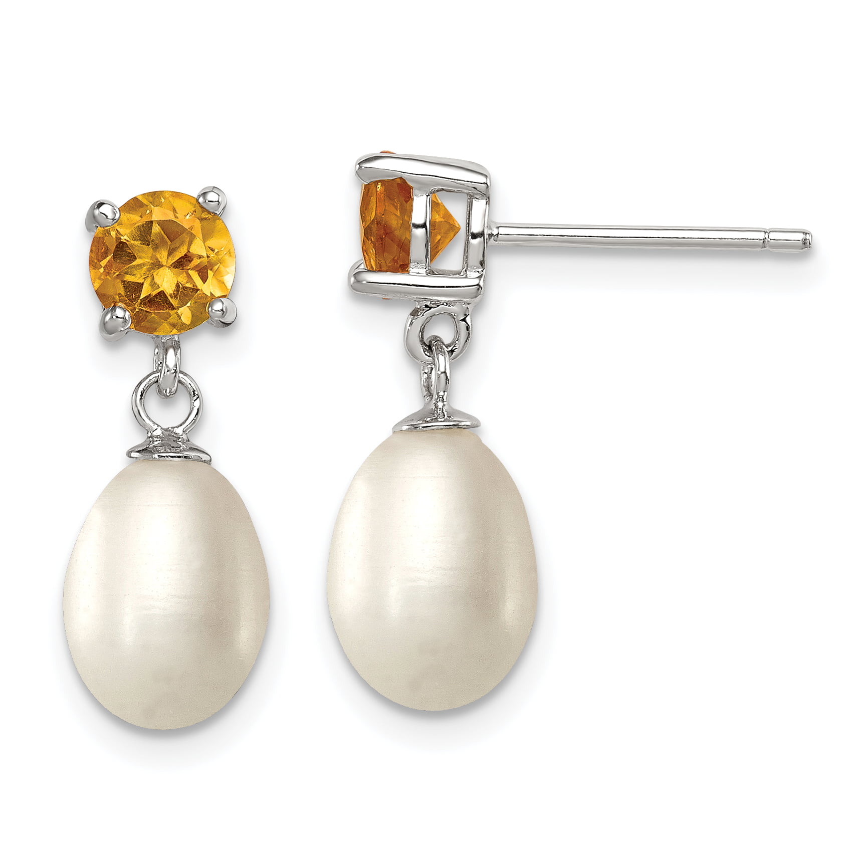 Stud Post Earring Round Simulated Yellow Citrine 925 Sterling Silver