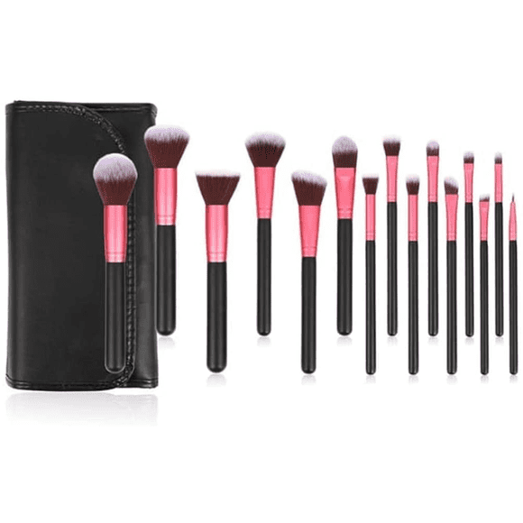 15 Brochas de Maquillaje Profesional Malubero Negro con Rosa