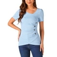 thumbnail image 1 of INSPIRAR CHIC Tops de punto para mujer con manga corta, cuello irregular y blusa con fruncido lateral XS Azul, 1 of 4