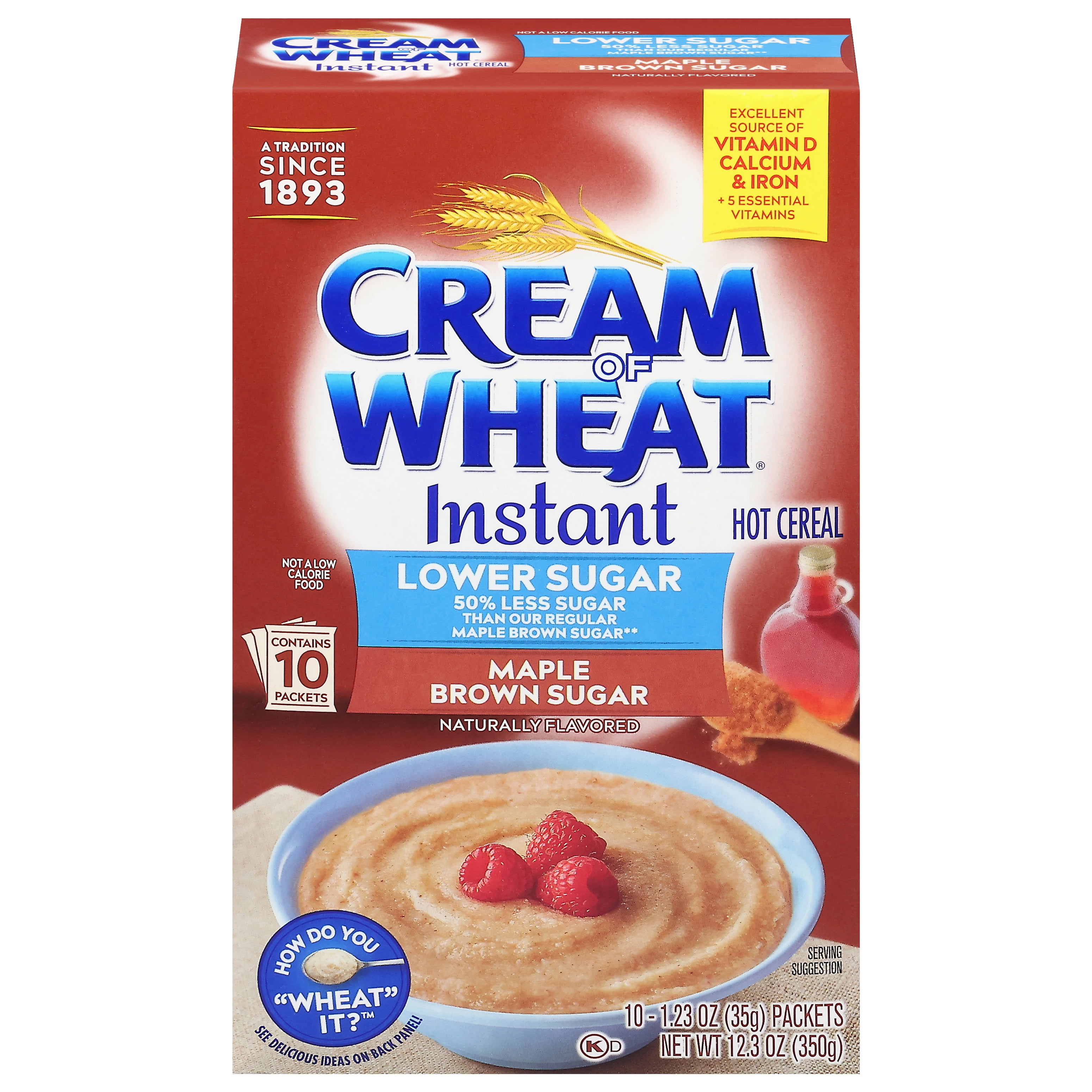 (2 pack) Cream of Wheat, Instant Hot Cereal, Maple Brown Sugar Flavor, 10-1.23 oz, Shelf Stable Cardboard Box