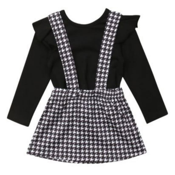 StylesILove Infant Baby Girl Long Sleeve Tee and Houndstooth Suspender Skirt 2pcs Set Outfit (120/18-24 Months)