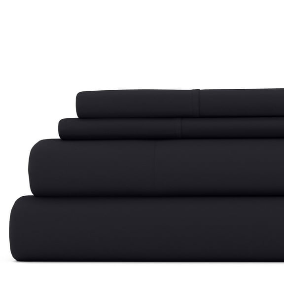 Noble Linens 4 Piece Solid Microfiber Bed Sheet Set, Black, Queen