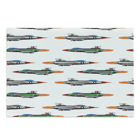 Airplane Cutting Board, Jet-Planes Aviation Attack Modern Technology United Kingdom Model Illustration, Decorative Tempered Glass Cutting and Serving Board, Large Size, Multicolor, by Ambesonne