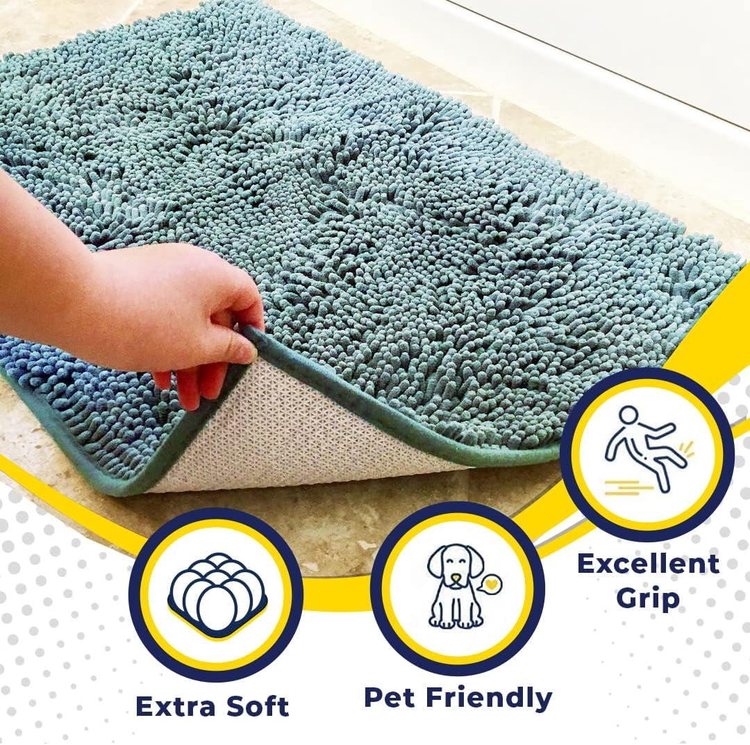 Muddy Mat® | Super Water Absorbent Door Mat Indoor, Microfiber Quick Dry Chenille Entryway Rug,Slip Resistant Front Door Mat,Indoor Mats for Entryway,Machine Washable Pet Rug, Seafoam Green 28"x18"